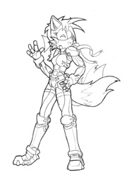 Size: 422x600 | Tagged: safe, artist:fem, miles "tails" prower, gender swap, roboticized, waving