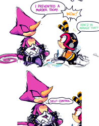 Size: 1280x1632 | Tagged: safe, artist:motobugg, charmy bee, espio the chameleon, espio has a bad time, stitched