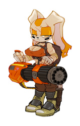 Size: 524x825 | Tagged: safe, artist:bigdad, cream the rabbit, aged up, backpack, boots, busty cream, eyeblack, gatling gun, hardcore cream, knife, scar, solo, weapon