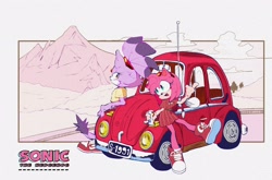 Size: 2688x1771 | Tagged: safe, artist:nan0lovesyou, amy rose, blaze the cat, car, mountain