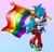 Size: 1924x1848 | Tagged: safe, artist:auntymoira, oc, oc:purity the hedgehog, hedgehog, chaos emerald, featured image, flag, one fang, pride, solo