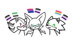 Size: 1025x593 | Tagged: safe, artist:vivicarol0200, rouge the bat, shadow the hedgehog, sonic the hedgehog, aromantic pride, asexual pride, bisexual pride, flag, pansexual pride, pride