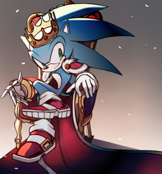 Size: 807x870 | Tagged: safe, artist:theadamay1, sonic the hedgehog, crown, king sonic, robe, sitting, throne