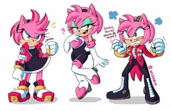 Size: 3599x2327 | Tagged: safe, artist:wizaria, amy rose, flying, outfit swap, personality swap, rouge's heart top