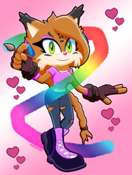 Size: 780x1040 | Tagged: safe, artist:tylerbucket, oc, oc:sam the lynx, lynx, paintbrush, rainbow, solo