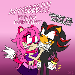 Size: 1000x1000 | Tagged: safe, artist:diamond-kisses, shadow the hedgehog, oc, oc:amberley the fox, fox, cross popping vein, dialogue