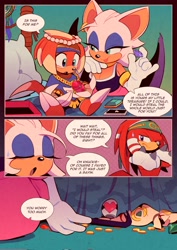 Size: 1451x2048 | Tagged: safe, artist:arsworlds, knuckles the echidna, rouge the bat, oc, blatant lies, cellphone, dialogue, gem, knuxouge, parent:knuckles, parent:rouge