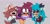 Size: 2205x1076 | Tagged: safe, artist:conniesky3, oc, oc:connie the hedgehog, oc:hilda the hyena, oc:purity the hedgehog, hedgehog, hyena, eyes crossed, laughing, making faces