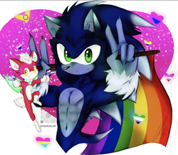 Size: 1644x1432 | Tagged: safe, artist:akarifalcon, chip, sonic the hedgehog, sonic unleashed, aromantic pride, asexual pride, bisexual pride, flag, gay pride, genderfluid pride, hearts, intersex pride, lesbian pride, nonbinary pride, pansexual pride, pride, trans pride, v sign, were form, werehog