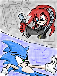 Size: 300x400 | Tagged: safe, artist:terrichance, lien-da, sonic the hedgehog, oekaki