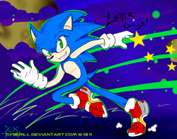 Size: 812x635 | Tagged: safe, artist:cyberill, sonic the hedgehog, dialogue, running, solo