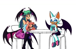 Size: 1294x830 | Tagged: safe, artist:profvibrant, rouge the bat, morrigan aensland