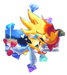 Size: 1920x2170 | Tagged: safe, artist:chunichichuni, sally acorn, sonic the hedgehog, super sonic, kiss, sonally, super form