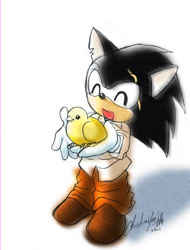 Size: 438x575 | Tagged: safe, artist:may shing, oc, oc:virus the hedgehog, bird, literal animal, smile