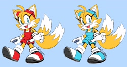 Size: 3328x1776 | Tagged: safe, artist:cupidsonic, miles "tails" prower, color comparison, duality, gender swap