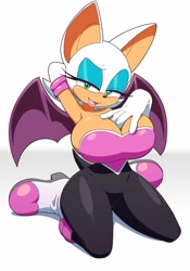 Size: 1024x1467 | Tagged: suggestive, artist:kojiro-brushard, rouge the bat, busty rouge, huge breasts, smug, solo