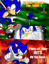 Size: 500x644 | Tagged: safe, artist:may shing, sonic the hedgehog, comic, falling, mystic ruins, pointing, song lyrics