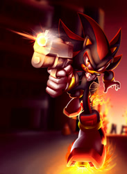 Size: 1280x1748 | Tagged: safe, artist:kjdragon70, shadow the hedgehog, charging, gun, westopolis