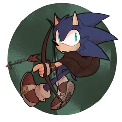 Size: 2000x2000 | Tagged: safe, artist:gloomy bloomy, sonic the hedgehog, arrow, bow (weapon), looking back