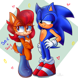 Size: 2000x2000 | Tagged: safe, artist:yoshiyoshi700, sally acorn, sonic the hedgehog, shipping, sonally, straight