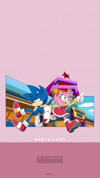 Size: 1080x1920 | Tagged: safe, artist:theemuemi, amy rose, sonic the hedgehog, daytime, excited, sonic is not amused, twinkle park, unamused