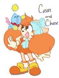 Size: 644x856 | Tagged: safe, artist:clouduu17, cheese (chao), cream the rabbit, impossibly large ears, laughing