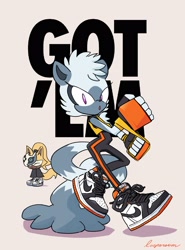 Size: 2353x3173 | Tagged: safe, artist:loopersum, tangle the lemur, whisper the wolf, air jordan, meme, tangle's running suit