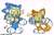 Size: 1985x1283 | Tagged: safe, artist:kirby stardream, miles "tails" prower, sonic the hedgehog, roboticized, tamogotchi, v sign, wink