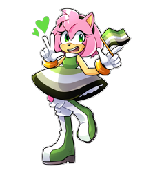 Size: 1600x1800 | Tagged: safe, artist:sonic-brainrot-blog, amy rose, aromantic pride, dress, flag, heart, outline, pride, pride flag, simple background, solo, transparent background, v sign