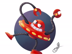 Size: 1920x1440 | Tagged: safe, artist:diego lozano, arms (badnik), dr. robotnik's mean bean machine, abstract background, no outlines, signature, solo, standing on one leg