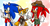 Size: 1280x671 | Tagged: artist needed, source needed, safe, knuckles the echidna, miles "tails" prower, sonic the hedgehog, abstract background, belt, flight jacket, gender swap, goggles, hat, looking at viewer, ponytail, scarf, team sonic, team sonica, tomboy, v sign