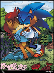 Size: 896x1223 | Tagged: safe, artist:waniramirez, sally acorn, sonic the hedgehog, duo, shipping, sonally, straight