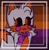 Size: 500x513 | Tagged: safe, artist:triplettailedfox, fox, 2022, absentiagender pride, abstract background, adult, bowtie, eyelashes, female, five nights at freddy's, gloves, glowing eyes, icon, lolbit (fnaf), looking offscreen, mobianified, mobius.social exclusive, pride flag background, smile, solo, xenogender