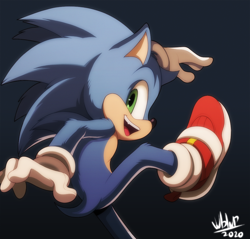 Size: 1100x1050 | Tagged: safe, artist:wildblur, sonic the hedgehog, from the side, looking back, running, solo