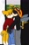 Size: 1200x1800 | Tagged: safe, artist:kushpin_nsfw, charmy bee, miles "tails" prower, 2020, aged up, blushing, blushing ears, chaails, duo, eyes closed, fanfiction art, gay, gloves off, goggles on head, hair over one eye, holding them, hoodie, kiss, male, males only, older, ripped pants, shipping, watermark