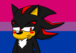 Size: 896x625 | Tagged: safe, artist:bluehedgehog1997, shadow the hedgehog, hedgehog, bisexual pride, headcanon, male, ms paint, pride flag background, solo