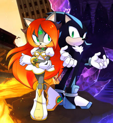 Size: 600x655 | Tagged: safe, artist:drawloverlala, mephiles the dark, oc, oc:trinity shaydeflame, hedgehog, sonic the hedgehog (2006), duo, female, male