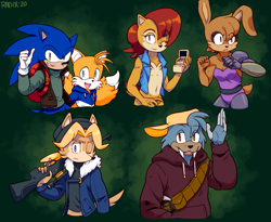 Size: 969x793 | Tagged: safe, artist:general-radix, antoine d'coolette, bunnie rabbot, miles "tails" prower, rotor walrus, sally acorn, sonic the hedgehog, coyote, fox, hedgehog, rabbit, squirrel, walrus, female, freedom fighters, group, male