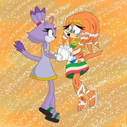 Size: 2449x2449 | Tagged: semi-grimdark, artist:98rudolphxmas, blaze the cat, tikal, cat, echidna, blood, crack shipping, crying, duo, female, females only, lesbian, shipping, tikaze