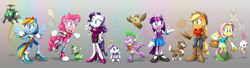 Size: 2733x738 | Tagged: safe, artist:blazetbw, bird, chao, dog, owl, angel bunny, applejack, chaoified, child, crossover, dragon, earth pony, female, fluttershy, group, gummy (mlp), hero chao, male, mobianified, my little pony, opalescence, owlowiscious, pegasus, pet, pinkie pie, pony, rainbow dash, rarity, redesign, robot, species swap, spike (mlp), tank the tortoise, tortoise, twilight sparkle, unicorn, winona