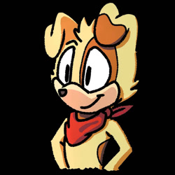 Size: 900x900 | Tagged: safe, artist:carlandsonic, muttski, dog, bandana, ben muttski, black background, hands on hips, looking offscreen, simple background, smile, solo