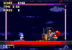 Size: 3200x2240 | Tagged: safe, artist:bluesteakdev, robotnik, sonic the hedgehog, hedgehog, human, launch base zone, clouds, duo, edited screencap, forklift, outdoors, pixel art, signature, sonic the hedgehog 3