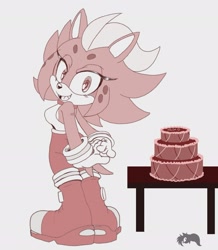 Size: 2013x2313 | Tagged: safe, artist:corescorner, oc, oc:hilda the hyena, hyena, cake, grey background, simple background, solo