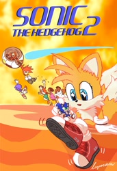 Size: 1740x2546 | Tagged: safe, artist:loopersum, knuckles the echidna, maddie wachowski, miles "tails" prower, rachel, robotnik, sonic the hedgehog, tom wachowski, echidna, fox, hedgehog, human, sonic the hedgehog 2 (2022), child, group, mcdonalds, tailabetes