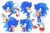 Size: 2048x1356 | Tagged: safe, artist:mossan315, sonic the hedgehog, hedgehog, clenched fist, eyes closed, grin, lidded eyes, looking at viewer, multiple views, running, simple background, smile, solo, standing, white background