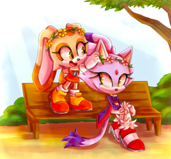 Size: 1400x1300 | Tagged: safe, artist:sweggyllamaqueen, blaze the cat, cream the rabbit, cat, rabbit, blazeabetes, child, creamabetes, cute, duo, flower, flower crown