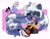 Size: 2700x2100 | Tagged: safe, artist:spinstellar, blaze the cat, tangle the lemur, cat, lemur, abstract background, cute, ghost, shipping, tail hug, tangabetes, tanglaze