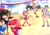 Size: 2900x2048 | Tagged: safe, artist:zettoart, amy rose, blaze the cat, knuckles the echidna, rouge the bat, shadow the hedgehog, sonic the hedgehog, bat, cat, echidna, hedgehog, beach, lemonade, outdoors, volleyball