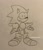 Size: 640x743 | Tagged: safe, artist:waffeelswaffeels, sonic the hedgehog, hedgehog, classic sonic, frown, gloves, idle, looking at viewer, male, monochrome, redraw, shoes, shrugging, socks, solo, sonic the hedgehog 2 (8bit), standing, traditional media