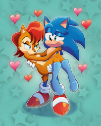 Size: 1280x1601 | Tagged: safe, artist:gaminggoru, sally acorn, sonic the hedgehog, chipmunk, hedgehog, shipping, sonally, straight